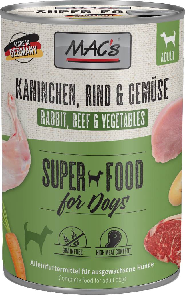 ΚΟΝΣΕΡΒΑ ΣΚΥΛΟΥ MACS GRAIN FREE ΜΕ ΚΟΥΝΕΛΙ ΒΟΔΙΝΟ - ΛΑΧΑΝΙΚΑ (400GR) MACS