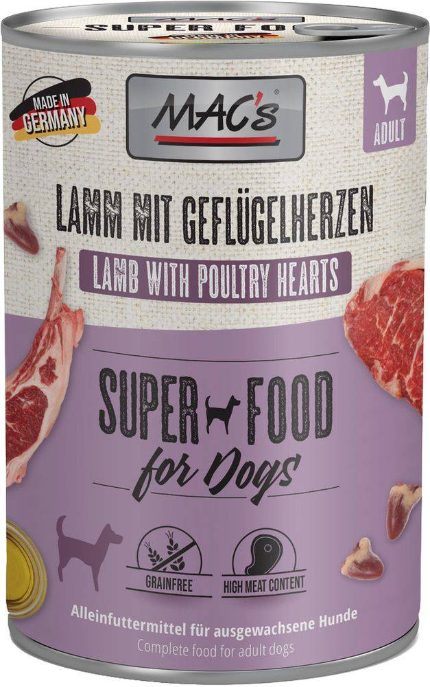 ΚΟΝΣΕΡΒΑ ΣΚΥΛΟΥ MACS GRAIN FREE ΑΡΝΙ - ΚΑΡΔΙΕΣ ΠΟΥΛΕΡΙΚΩΝ (800GR) MACS