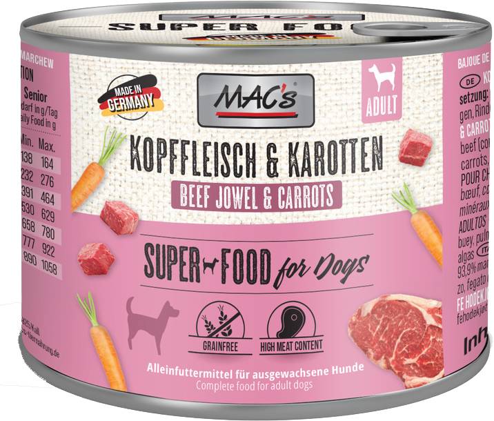 ΚΟΝΣΕΡΒΑ ΣΚΥΛΟΥ MACS GRAIN FREE ΚΡΕΑΣ ΑΠΟ ΚΕΦΑΛΙ ΜΟΣΧΑΡΙΟΥ - ΚΑΡΟΤΑ (200GR)