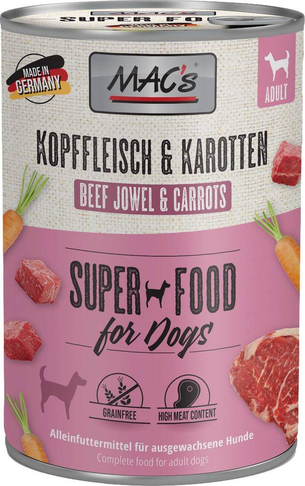 ΚΟΝΣΕΡΒΑ ΣΚΥΛΟΥ MACS GRAIN FREE ΚΡΕΑΣ ΑΠΟ ΚΕΦΑΛΙ ΜΟΣΧΑΡΙΟΥ - ΚΑΡΟΤΑ (800GR) MACS