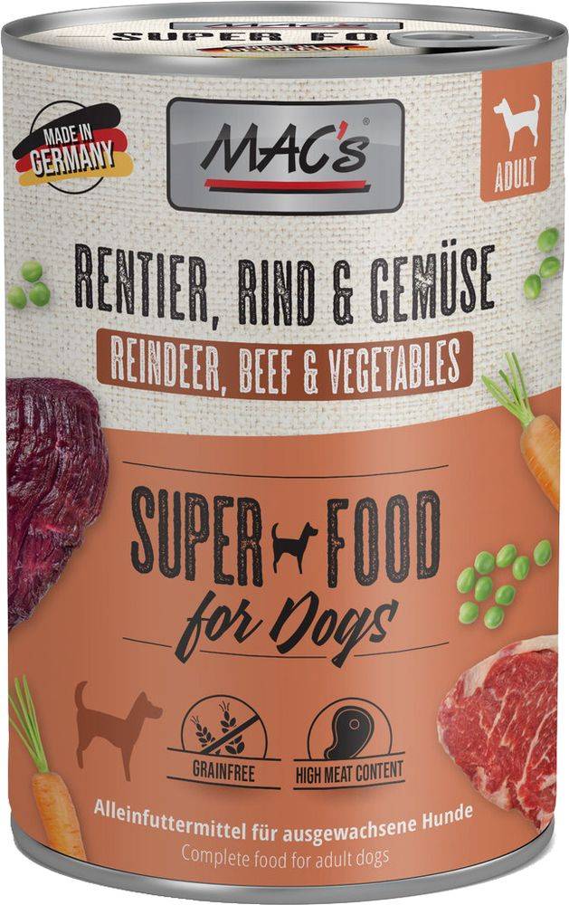 ΚΟΝΣΕΡΒΑ ΣΚΥΛΟΥ MACS GRAIN FREE ΜΕ ΤΑΡΑΝΔΟ ΒΟΔΙΝΟ - ΛΑΧΑΝΙΚΑ (800GR)