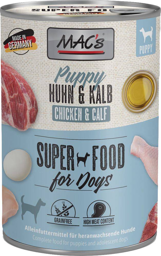 MACS ΚΟΝΣΕΡΒΑ ΣΚΥΛΟΥ MACS GRAIN FREE PUPPY ΜΕ ΚΟΤΟΠΟΥΛΟ - ΜΟΣΧΑΡΑΚΙ (400GR)