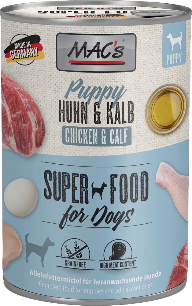 MACS ΚΟΝΣΕΡΒΑ ΣΚΥΛΟΥ MACS GRAIN FREE PUPPY ΜΕ ΚΟΤΟΠΟΥΛΟ - ΜΟΣΧΑΡΑΚΙ (800GR)