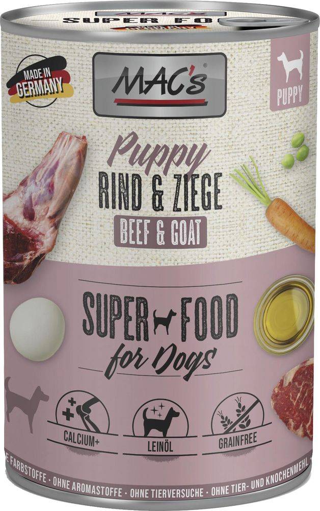 MACS ΚΟΝΣΕΡΒΑ ΣΚΥΛΟΥ MACS GRAIN FREE PUPPY ΜΕ ΒΟΔΙΝΟ - ΚΑΤΣΙΚΙ (800GR)