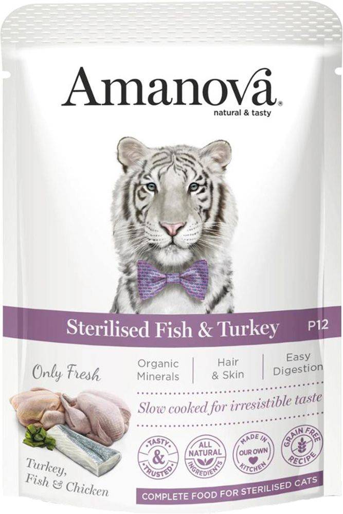 ΦΑΚΕΛΑΚΙ ΓΑΤΑΣ AMANOVA ADULT STERILISED ΓΑΛΟΠΟΥΛΑ - ΨΑΡΙΑ (85GR) AMANOVA