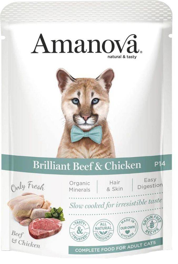 AMANOVA ΦΑΚΕΛΑΚΙ ΓΑΤΑΣ AMANOVA ADULT BRILLIANT ΜΟΣΧΑΡΙ - ΚΟΤΟΠΟΥΛΟ (85GR)