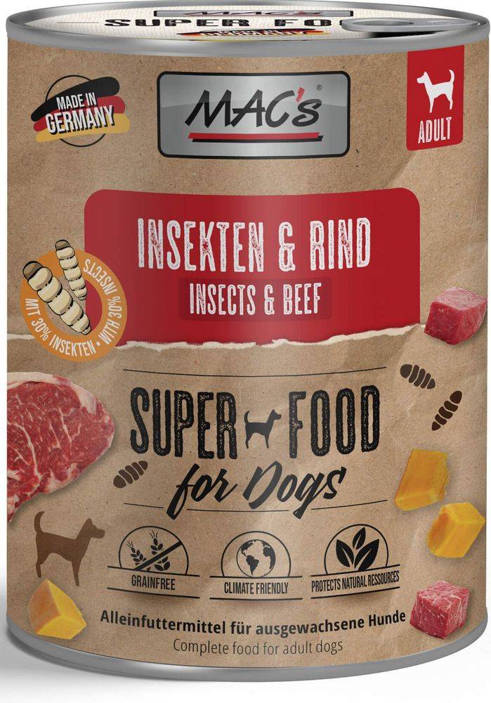ΚΟΝΣΕΡΒΑ ΣΚΥΛΟΥ MACS GRAIN FREE MONO ΜΕ ΕΝΤΟΜΑ - ΒΟΔΙΝΟ (750GR)