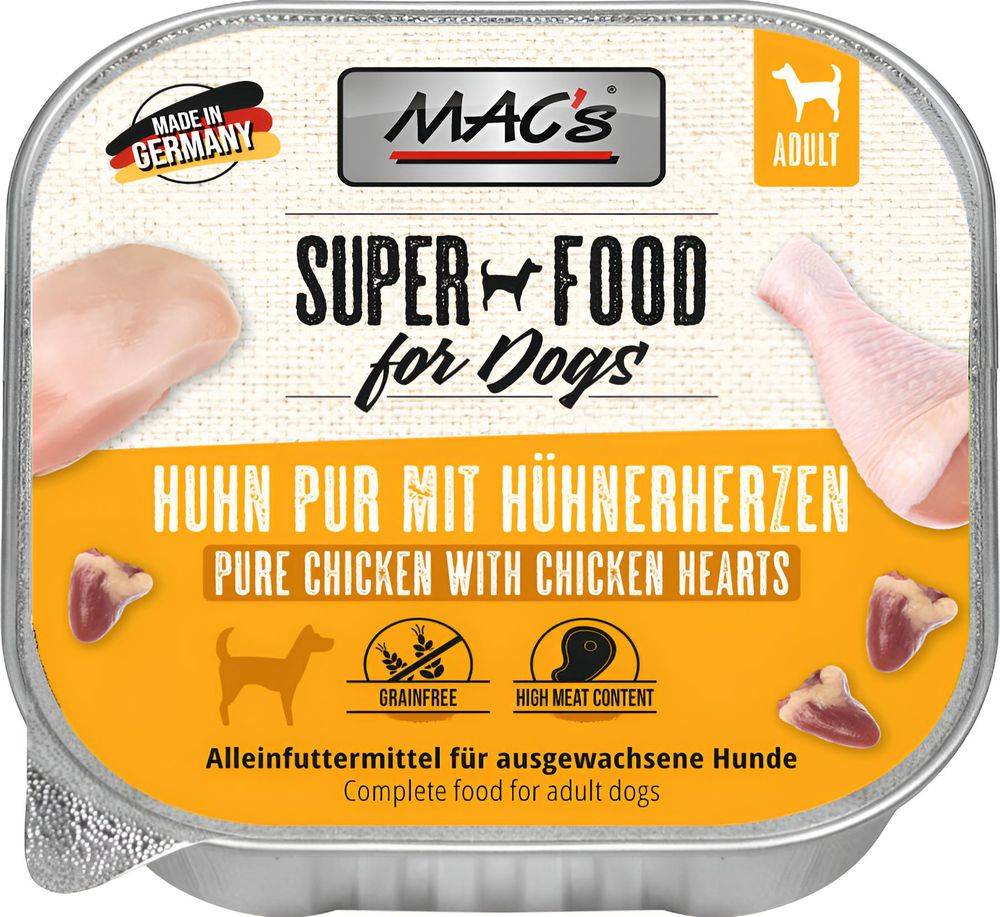 ΥΓΡΗ ΤΡΟΦΗ ΣΚΥΛΟΥ MACS DOG TRAY ΜΕ ΚΟΤΟΠΟΥΛΟ - ΟΛΟΚΛΗΡΕΣ ΚΑΡΔΙΕΣ ΠΟΥΛΕΡΙΚΩΝ (150GR) MACS