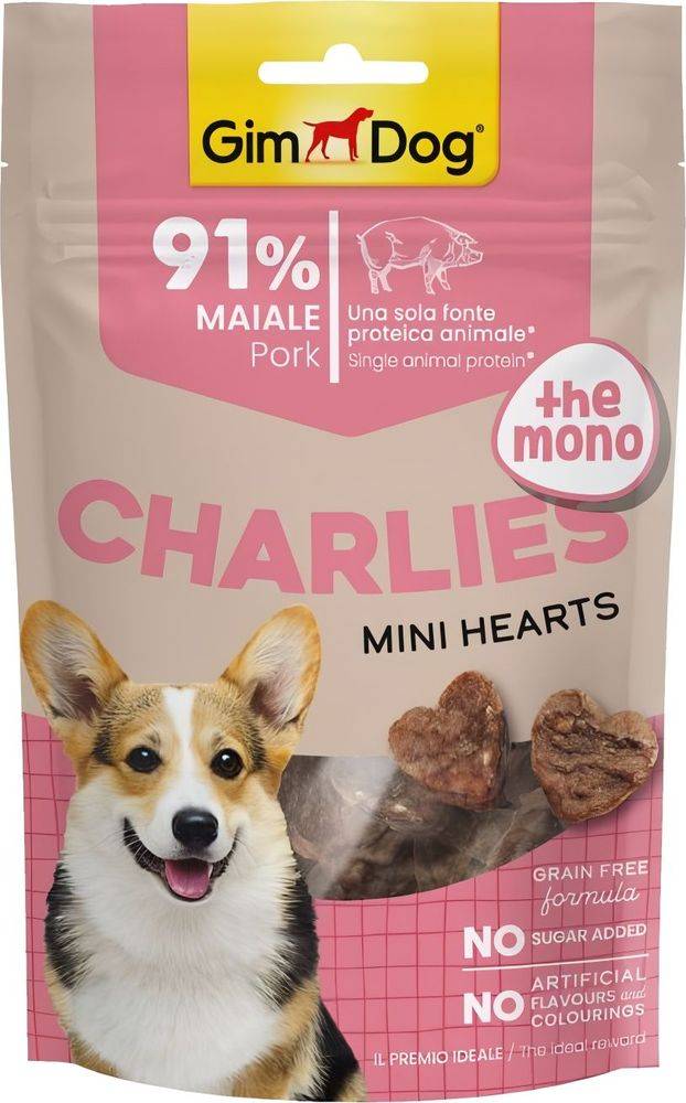 ΣΝΑΚ ΣΚΥΛΟΥ GIMDOG CHARLIES THE MONO MINI HEARTS ΧΟΙΡΙΝΟ (70GR) GIMDOG