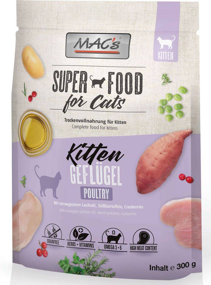 ΤΡΟΦΗ ΓΑΤΑΣ MACS KITTEN GRAIN FREE ΜΕ ΠΟΥΛΕΡΙΚΑ (300GR) MACS