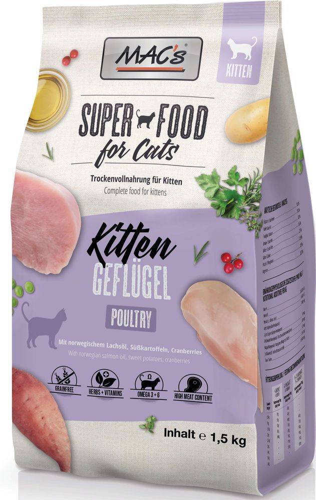 MACS ΤΡΟΦΗ ΓΑΤΑΣ MACS KITTEN GRAIN FREE ΜΕ ΠΟΥΛΕΡΙΚΑ (1,5KG)