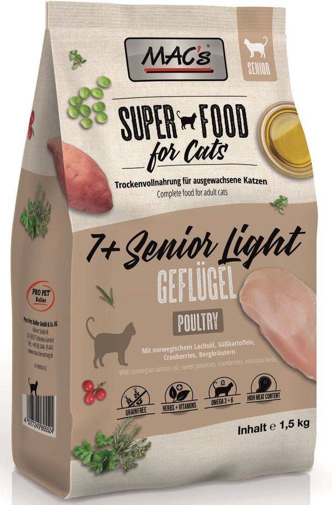 ΤΡΟΦΗ ΓΑΤΑΣ MACS SENIOR GRAIN FREE LIGHT ΠΟΥΛΕΡΙΚΑ (1,5KG)