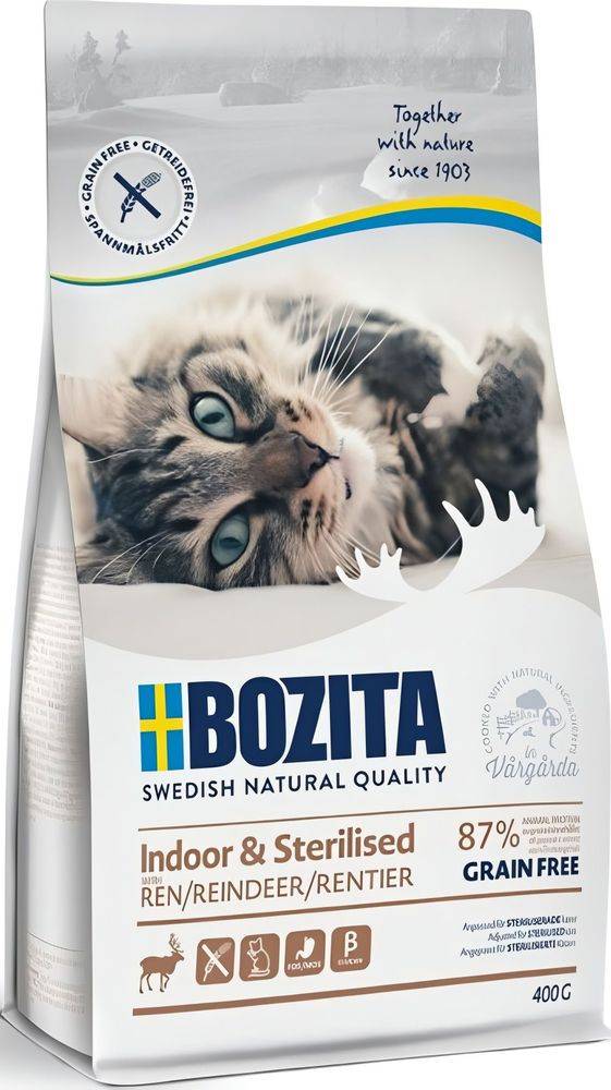 ΤΡΟΦΗ ΓΑΤΑΣ BOZITA INDOOR - STERILISED GRAIN FREE ΤΑΡΑΝΔΟΣ (400GR) BOZITA