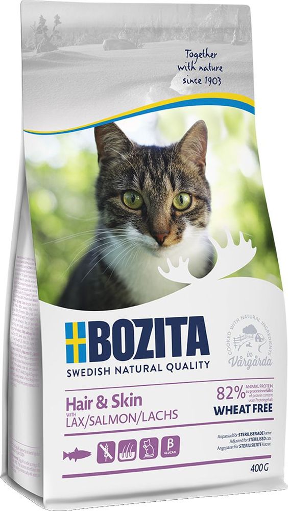 BOZITA ΤΡΟΦΗ ΓΑΤΑΣ BOZITA HAIR - SKIN ΣΟΛΟΜΟΣ (400GR)