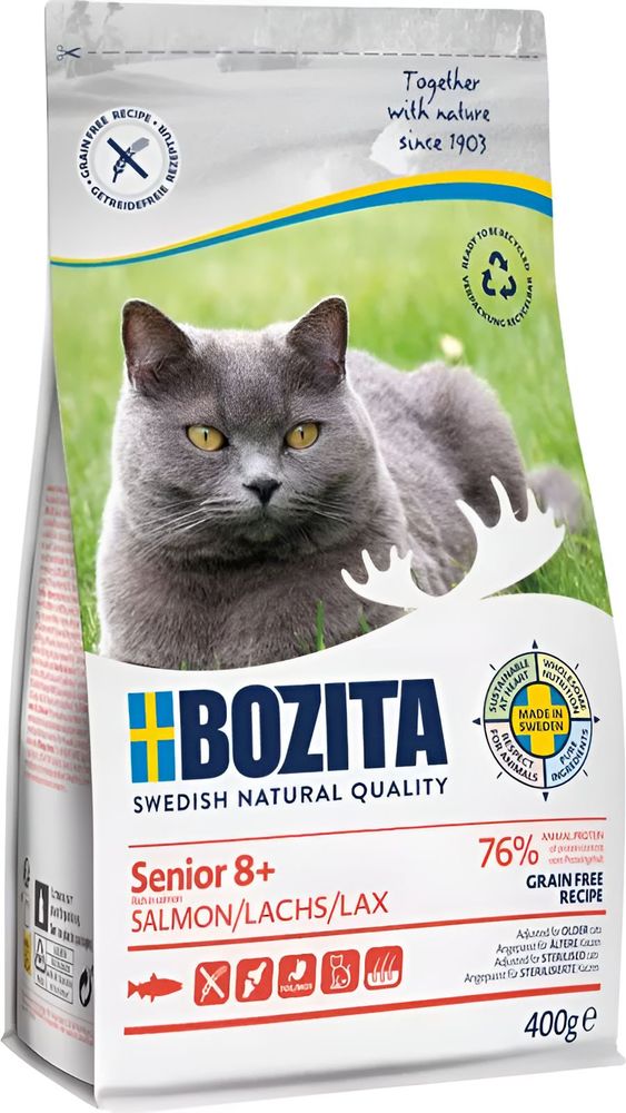 BOZITA ΤΡΟΦΗ ΓΑΤΑΣ BOZITA SENIOR 8+ GRAIN FREE ΣΟΛΟΜΟΣ (400GR)