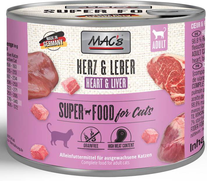 ΚΟΝΣΕΡΒΑ ΓΑΤΑΣ MACS ΜΕ ΚΑΡΔΙΕΣ - ΣΥΚΩΤΙ ΒΟΔΙΝΟΥ (200GR)