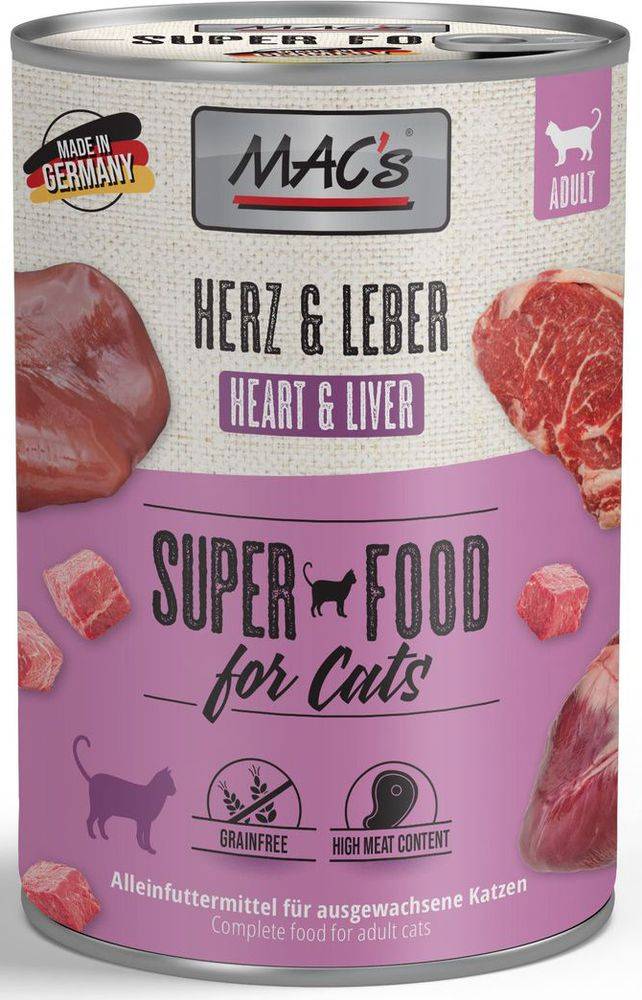 ΚΟΝΣΕΡΒΑ ΓΑΤΑΣ MACS ΜΕ ΚΑΡΔΙΕΣ - ΣΥΚΩΤΙ ΒΟΔΙΝΟΥ (400GR) MACS