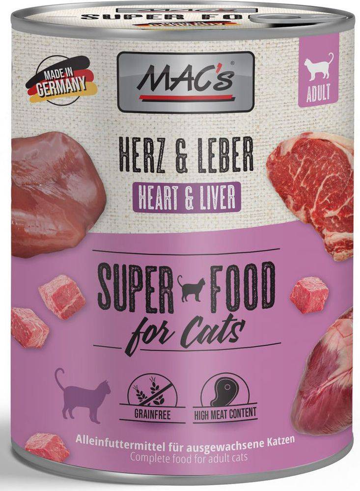 ΚΟΝΣΕΡΒΑ ΓΑΤΑΣ MACS ΜΕ ΚΑΡΔΙΕΣ - ΣΥΚΩΤΙ ΒΟΔΙΝΟΥ (800GR)