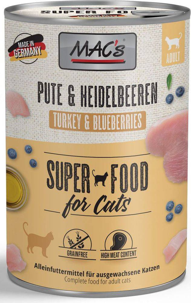 ΚΟΝΣΕΡΒΑ ΓΑΤΑΣ MACS ΜΕ ΓΑΛΟΠΟΥΛΑ ΒΟΔΙΝΟ - ΜΥΡΤΙΛΑ (400GR) MACS