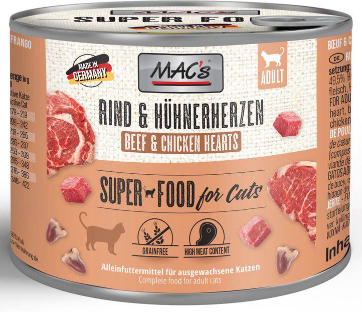 ΚΟΝΣΕΡΒΑ ΓΑΤΑΣ MACS ΜΕ ΜΟΣΧΑΡΙ - ΚΑΡΔΙΕΣ ΚΟΤΟΠΟΥΛΟΥ (200GR)