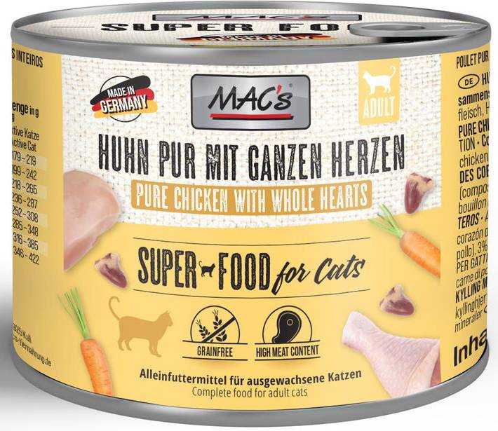 ΚΟΝΣΕΡΒΑ ΓΑΤΑΣ MACS ΜΕ ΚΟΤΟΠΟΥΛΟ ΜΕ ΟΛΟΚΛΗΡΕΣ ΚΑΡΔΙΕΣ (200GR) MACS