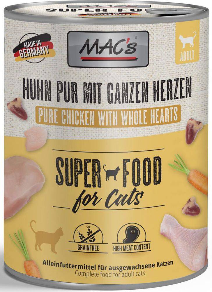 ΚΟΝΣΕΡΒΑ ΓΑΤΑΣ MACS ΜΕ ΚΟΤΟΠΟΥΛΟ ΜΕ ΟΛΟΚΛΗΡΕΣ ΚΑΡΔΙΕΣ (800GR) MACS