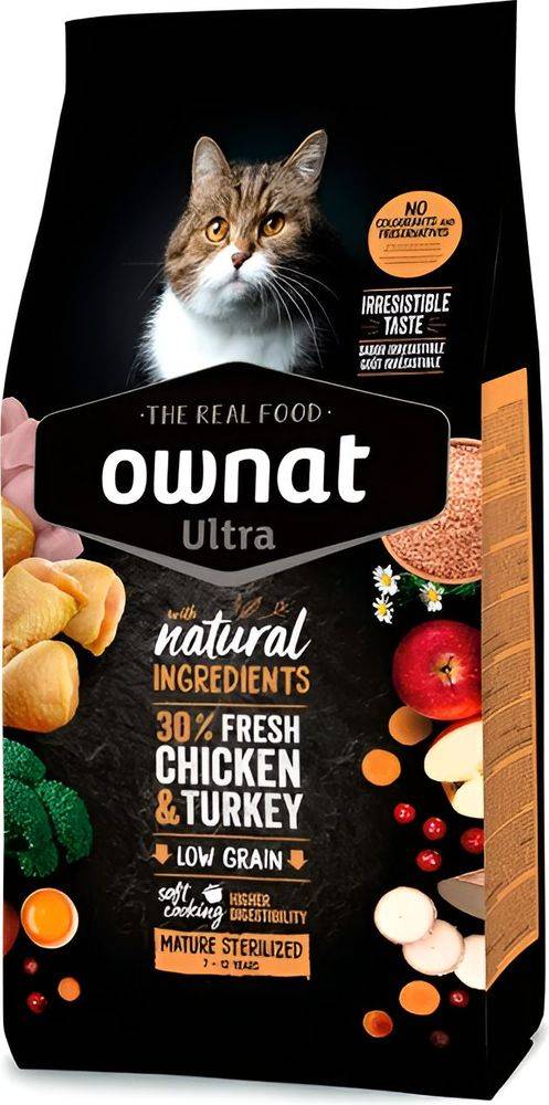 ΤΡΟΦΗ ΓΑΤΑΣ OWNAT ULTRA MATURE STERILIZED LOW GRAIN ΜΕ ΚΟΤΟΠΟΥΛΟ - ΓΑΛΟΠΟΥΛΑ (8KG) OWNAT