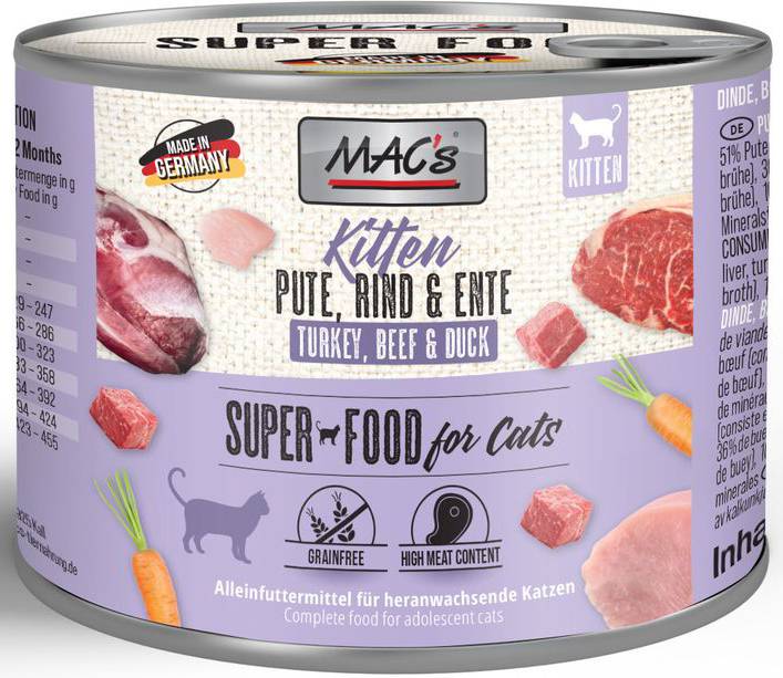 ΚΟΝΣΕΡΒΑ ΓΑΤΑΣ MACS KITTEN ΜΕ ΓΑΛΟΠΟΥΛΑ ΜΟΣΧΑΡΙ - ΠΑΠΙΑ (200GR) MACS