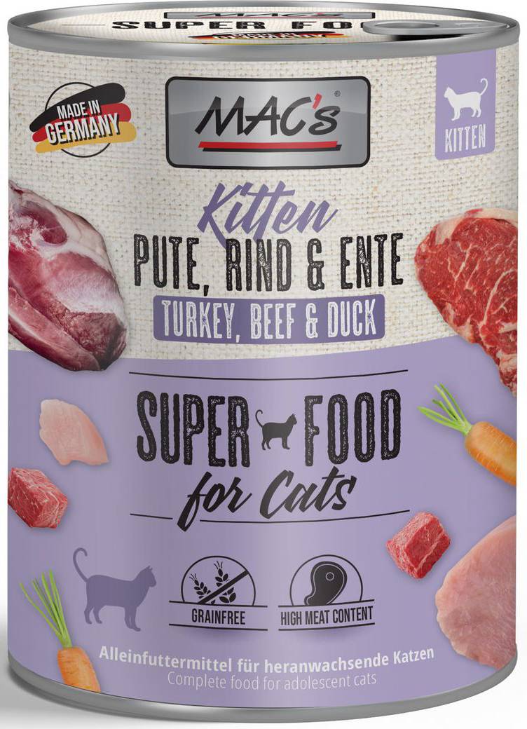 MACS ΚΟΝΣΕΡΒΑ ΓΑΤΑΣ MACS KITTEN ΜΕ ΓΑΛΟΠΟΥΛΑ ΜΟΣΧΑΡΙ - ΠΑΠΙΑ (800GR)