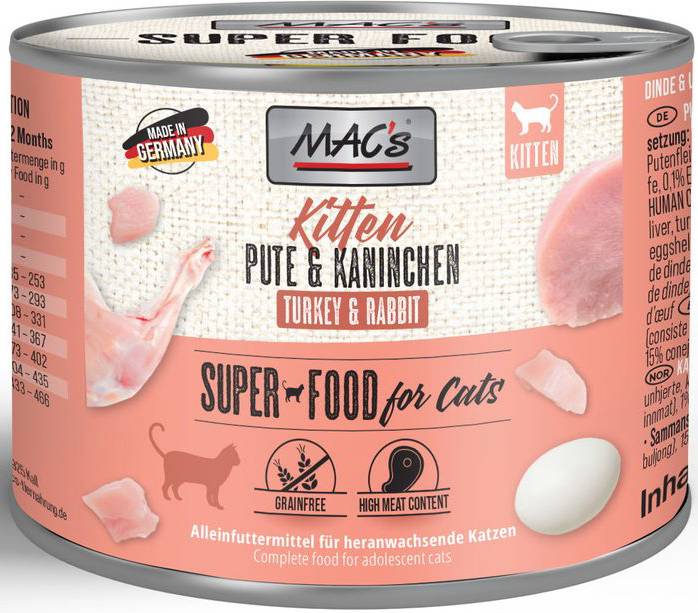 MACS ΚΟΝΣΕΡΒΑ ΓΑΤΑΣ MACS KITTEN ΜΕ ΓΑΛΟΠΟΥΛΑ - ΚΟΥΝΕΛΙ (200GR)