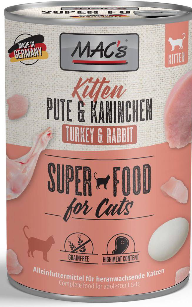 MACS ΚΟΝΣΕΡΒΑ ΓΑΤΑΣ MACS KITTEN ΜΕ ΓΑΛΟΠΟΥΛΑ - ΚΟΥΝΕΛΙ (400GR)