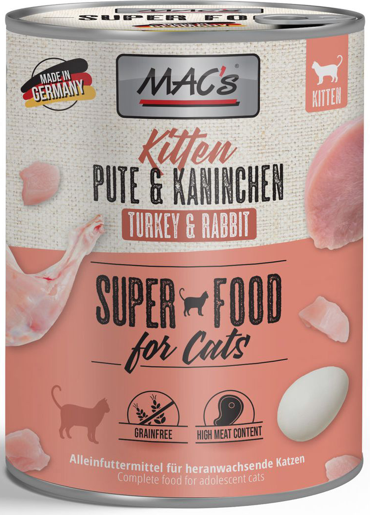 MACS ΚΟΝΣΕΡΒΑ ΓΑΤΑΣ MACS KITTEN ΜΕ ΓΑΛΟΠΟΥΛΑ - ΚΟΥΝΕΛΙ (800GR)