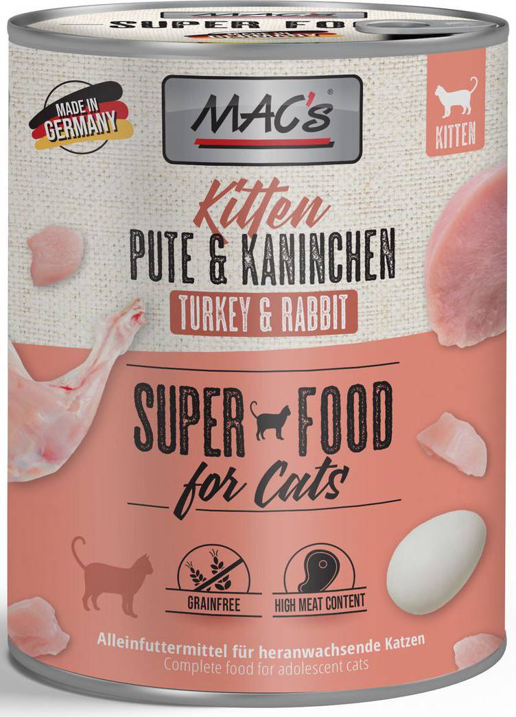 ΚΟΝΣΕΡΒΑ ΓΑΤΑΣ MACS KITTEN ΜΕ ΓΑΛΟΠΟΥΛΑ - ΚΟΥΝΕΛΙ (800GR)
