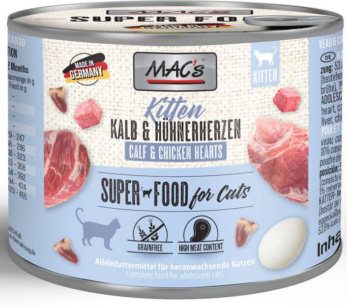 MACS ΚΟΝΣΕΡΒΑ ΓΑΤΑΣ MACS KITTEN ΜΕ ΜΟΣΧΑΡΑΚΙ ΓΑΛΑΚΤΟΣ - ΚΑΡΔΙΕΣ ΚΟΤΟΠΟΥΛΟΥ (200GR)