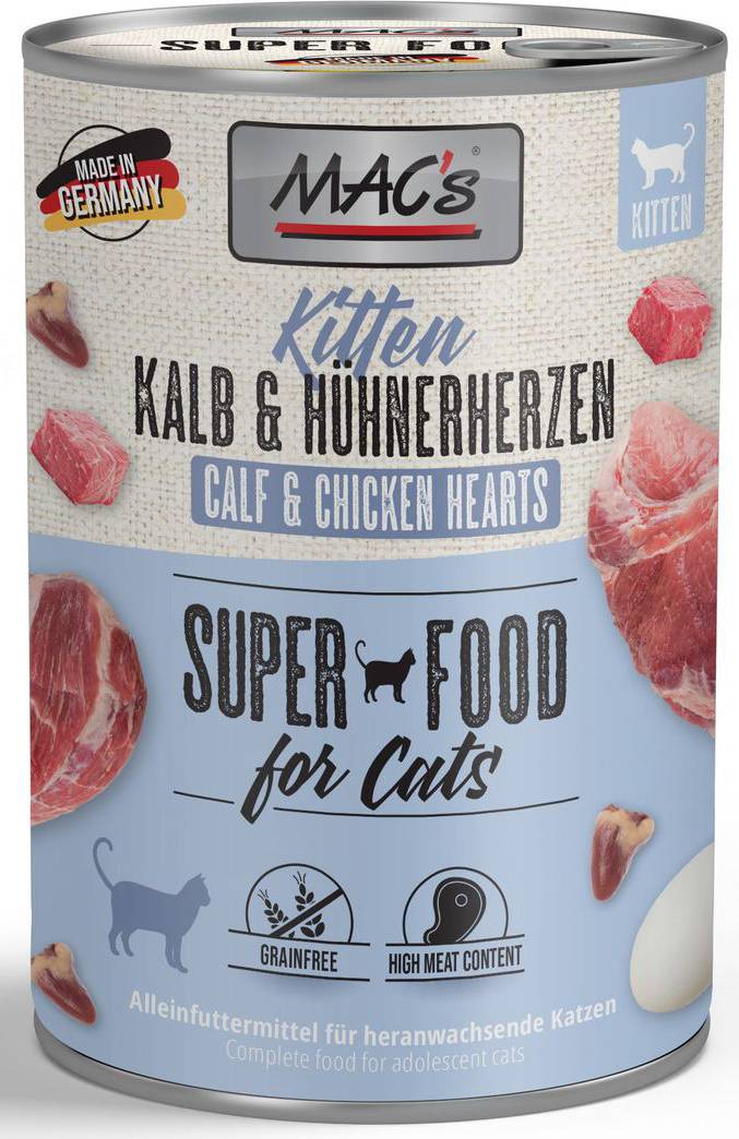 MACS ΚΟΝΣΕΡΒΑ ΓΑΤΑΣ MACS KITTEN ΜΕ ΜΟΣΧΑΡΑΚΙ ΓΑΛΑΚΤΟΣ - ΚΑΡΔΙΕΣ ΚΟΤΟΠΟΥΛΟΥ (400GR)