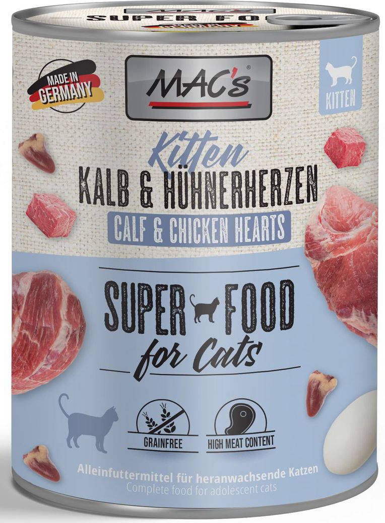 MACS ΚΟΝΣΕΡΒΑ ΓΑΤΑΣ MACS KITTEN ΜΕ ΜΟΣΧΑΡΑΚΙ ΓΑΛΑΚΤΟΣ - ΚΑΡΔΙΕΣ ΚΟΤΟΠΟΥΛΟΥ (800GR)