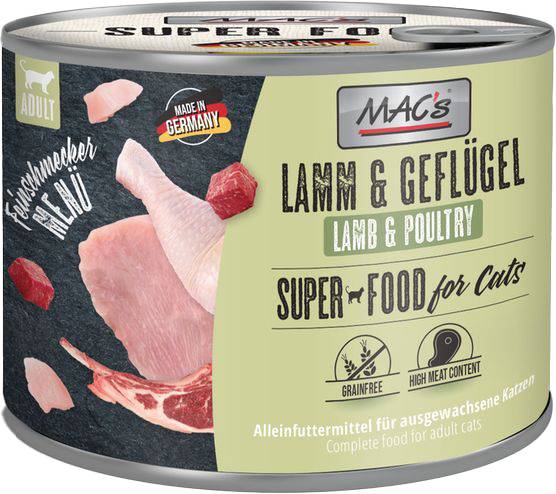 ΚΟΝΣΕΡΒΑ ΓΑΤΑΣ MACS GOURMET FEINSCHMECKER ΑΡΝΙ - ΠΟΥΛΕΡΙΚΑ (200GR) MACS