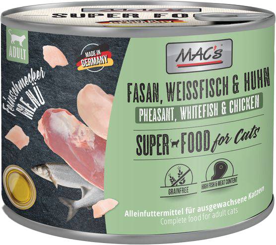 ΚΟΝΣΕΡΒΑ ΓΑΤΑΣ MACS GOURMET FEINSCHMECKER ΦΑΣΙΑΝΟ ΜΠΑΚΑΛΙΑΡΟ - ΚΟΤΟΠΟΥΛΟ (200GR) MACS