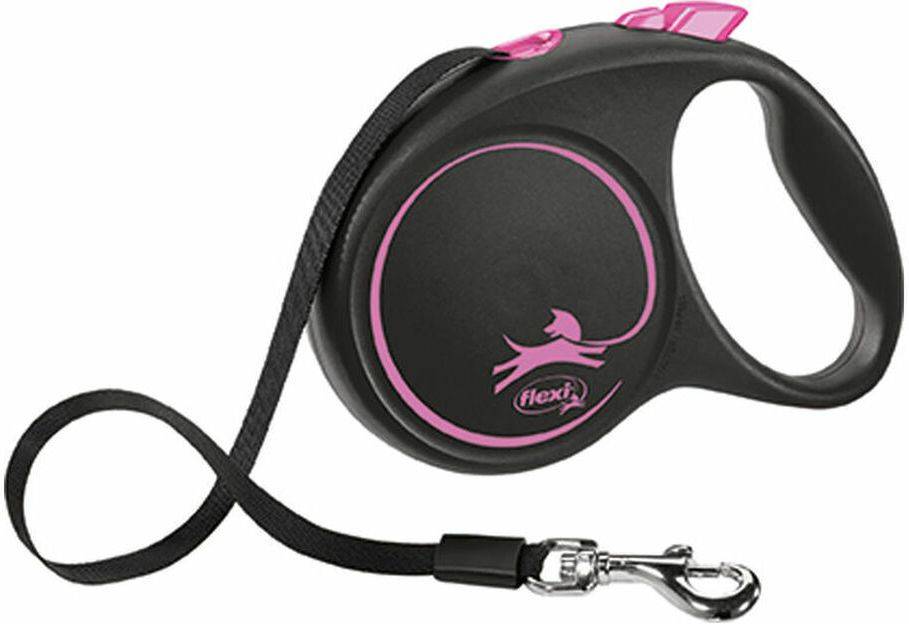 FLEXI ΟΔΗΓΟΣ FLEXI BLACK DESIGN TAPE LEAD ΜΑΥΡΟ ΡΟΖ MEDIUM (5Μ ΕΩΣ 25KG)