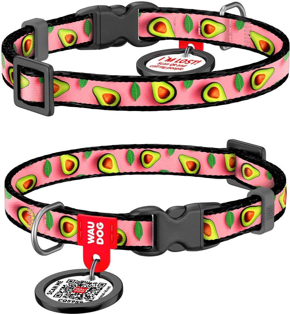 ΠΕΡΙΛΑΙΜΙΟ WAUDOG AVOCADO ON PINK PLASTIC FASTEX (25MM / 33-49CM)