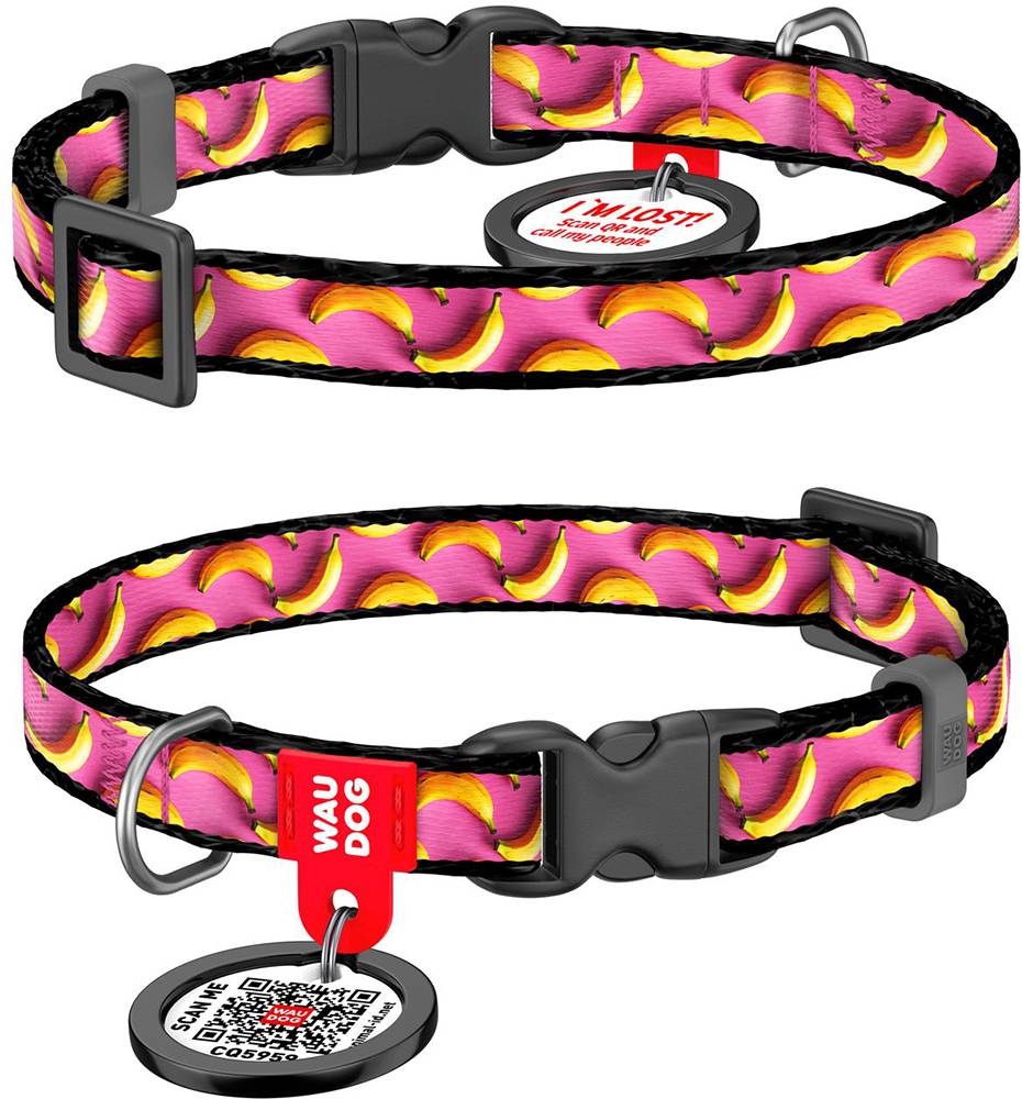 ΠΕΡΙΛΑΙΜΙΟ WAUDOG BANANAS ON PINK PLASTIC FASTEX (20MM / 28-40CM) WAUDOG