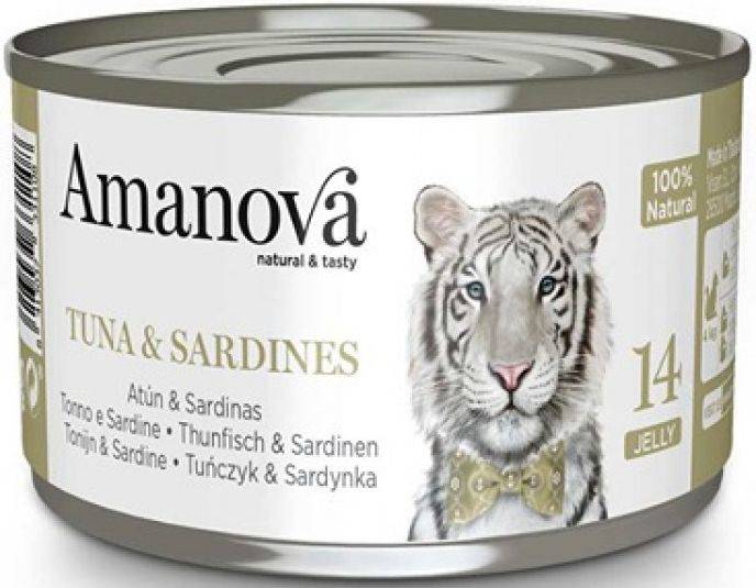ΚΟΝΣΕΡΒΑ ΓΑΤΑΣ AMANOVA ΜΕ ΤΟΝΟ - ΣΑΡΔΕΛΕΣ ΣΕ ΖΕΛΕ (70GR) AMANOVA
