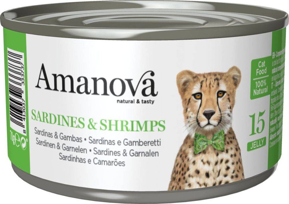 ΚΟΝΣΕΡΒΑ ΓΑΤΑΣ AMANOVA ΜΕ ΣΑΡΔΕΛΑ - ΓΑΡΙΔΑ ΣΕ ΖΕΛΕ (70GR)
