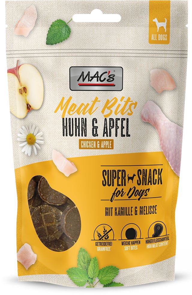 ΣΝΑΚ ΣΚΥΛΟΥ MACS MEAT BITS GRAIN FREE ΜΕ ΚΟΤΟΠΟΥΛΟ - ΜΗΛΟ (90GR) MACS