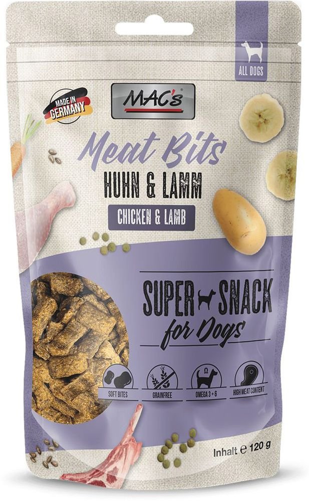 ΣΝΑΚ ΣΚΥΛΟΥ MACS MEAT BITS GRAIN FREE ΜΕ ΚΟΤΟΠΟΥΛΟ - ΑΡΝΙ (120GR)