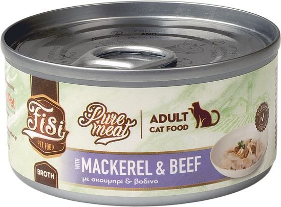 ΥΓΡΗ ΤΡΟΦΗ FISI PURE MEAT CAT ADULT ΣΚΟΥΜΠΡΙ - ΒΟΔΙΝΟ (80GR) FISI