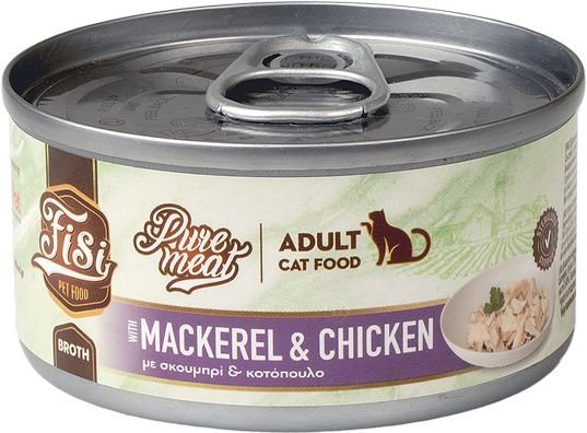 ΥΓΡΗ ΤΡΟΦΗ FISI PURE MEAT CAT ADULT ΣΚΟΥΜΠΡΙ - ΚΟΤΟΠΟΥΛΟ (80GR)