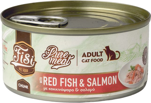 ΥΓΡΗ ΤΡΟΦΗ FISI PURE MEAT CAT ADULT ΚΟΚΚΙΝΟΨΑΡΟ - ΣΟΛΟΜΟΣ (170GR) FISI