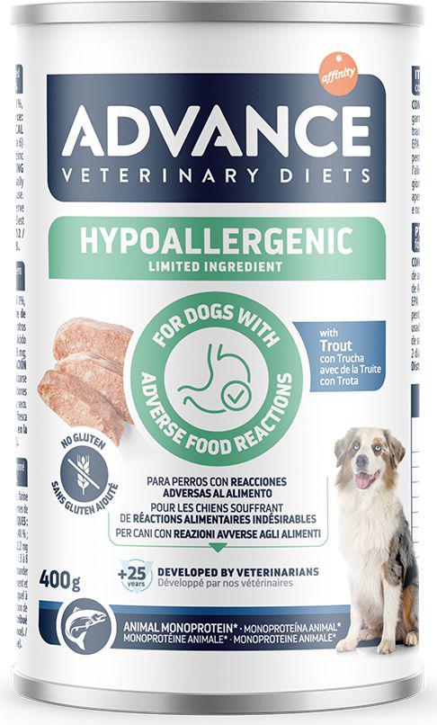 ΚΟΝΣΕΡΒΑ ΣΚΥΛΟΥ ADVANCE VET HYPOALLERGENIC ΠΕΣΤΡΟΦΑ (400GR)
