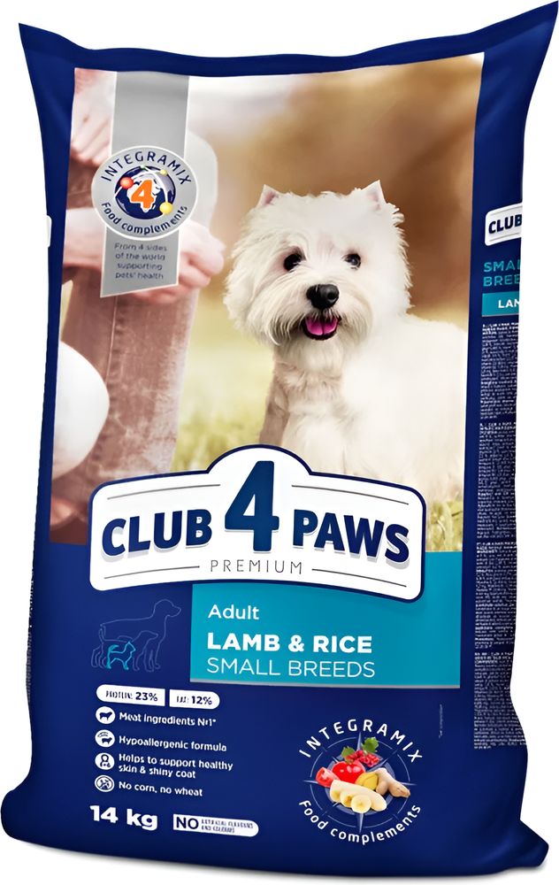 ΤΡΟΦΗ ΣΚΥΛΟΥ CLUB4PAWS ADULT SMALL BREEDS ΑΡΝΙ - ΡΥΖΙ (14KG)